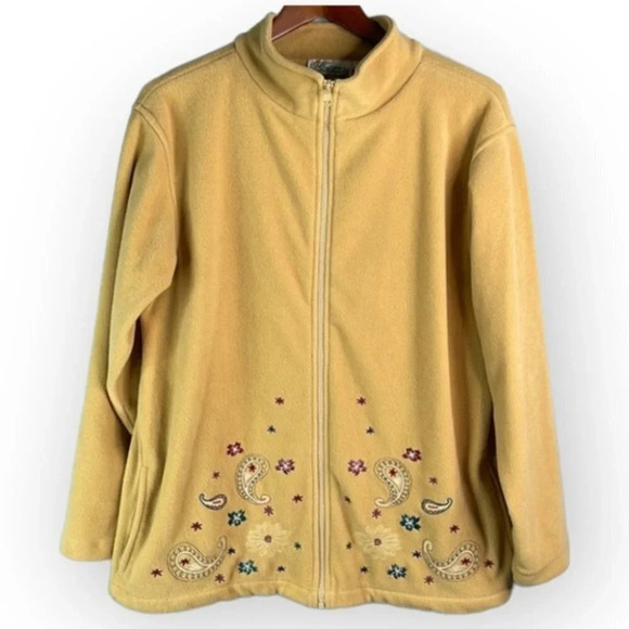 VINTAGE Tradition Country Paisley Embroidered Fleece Jacket Tan Zip Grandma L - Picture 2 of 11